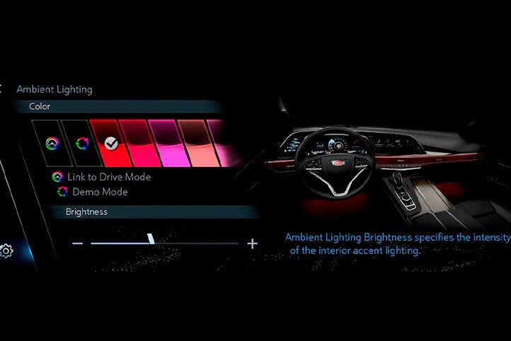 Iluminación ambiental con 126 colores en el interior de tu Cadillac Escalade 2025